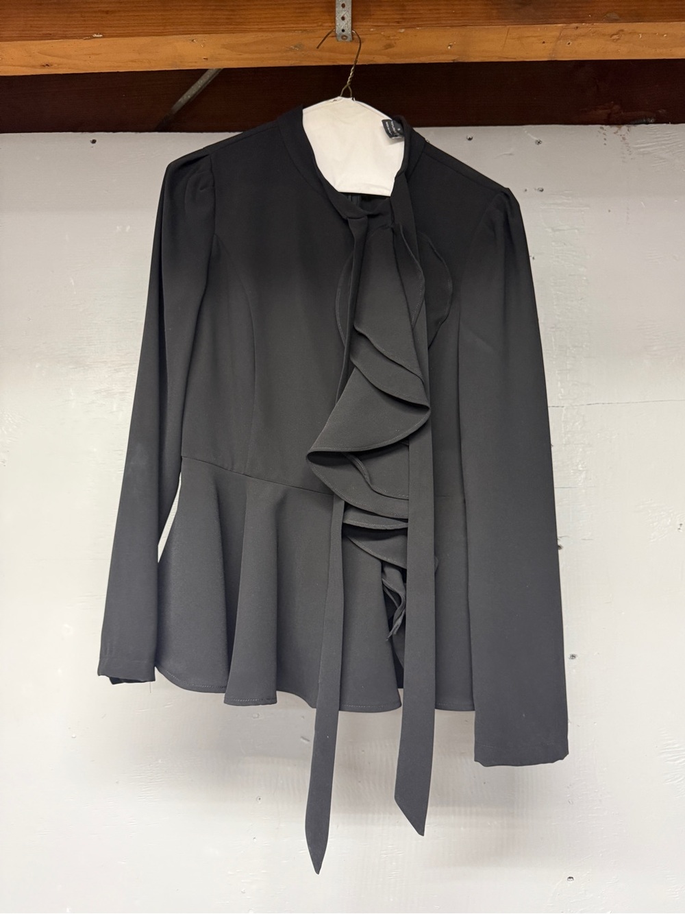 Gracia Black Ruffle-Peplum Tie-Neck Jacket